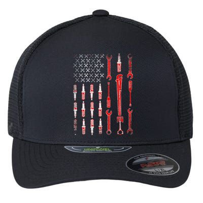 Mechanic USA Flag Flexfit Unipanel Trucker Cap