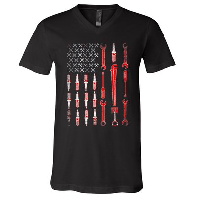 Mechanic USA Flag V-Neck T-Shirt