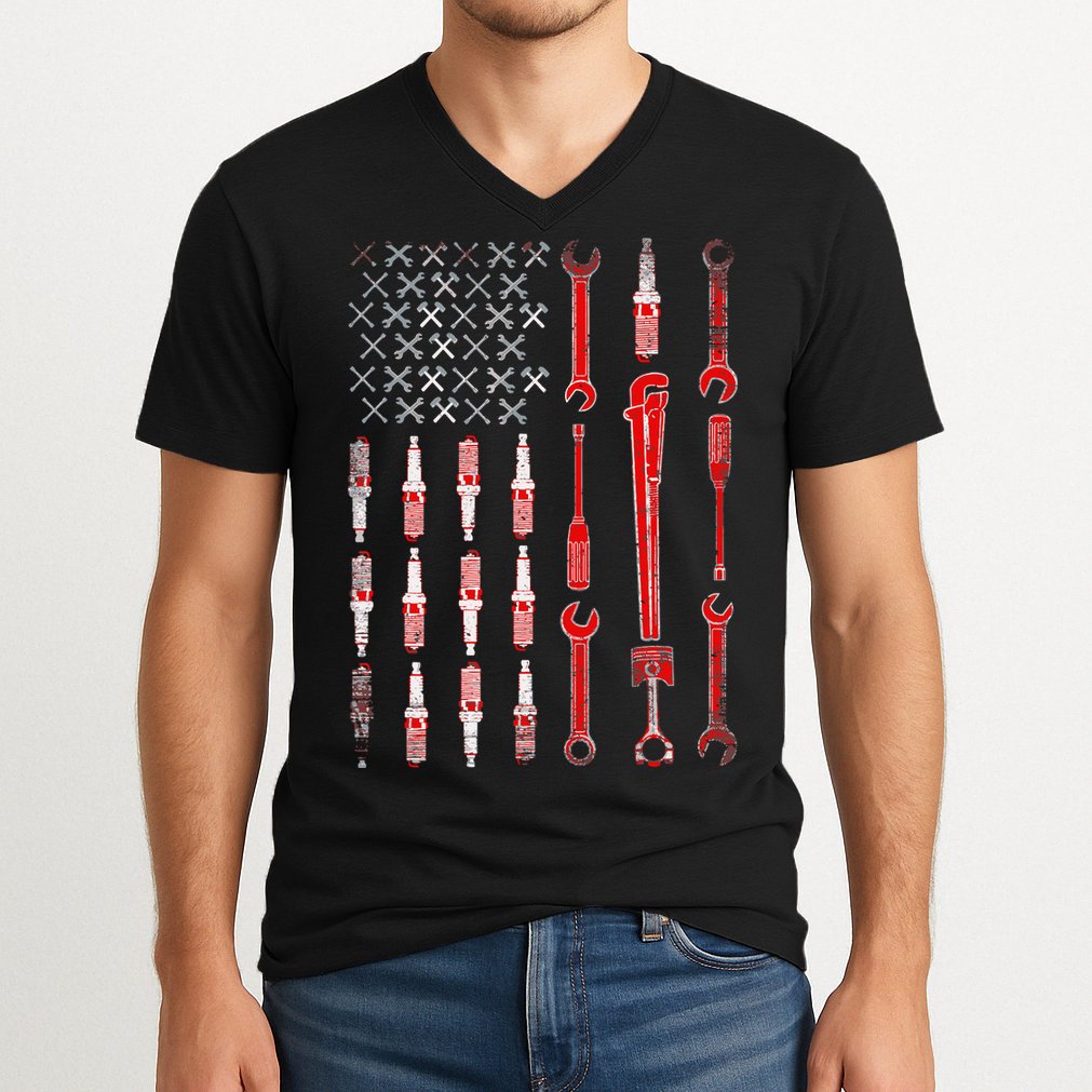 Mechanic USA Flag V-Neck T-Shirt