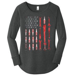 Mechanic USA Flag Women's Perfect Tri Tunic Long Sleeve Shirt