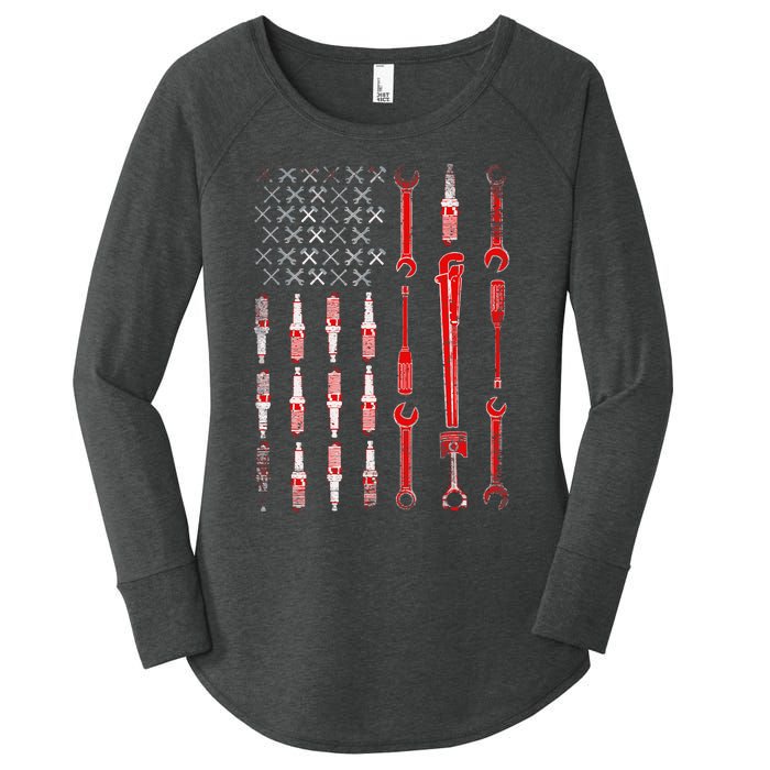 Mechanic USA Flag Women's Perfect Tri Tunic Long Sleeve Shirt