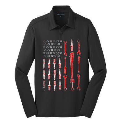 Mechanic USA Flag Silk Touch Performance Long Sleeve Polo