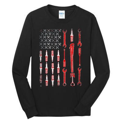 Mechanic USA Flag Tall Long Sleeve T-Shirt