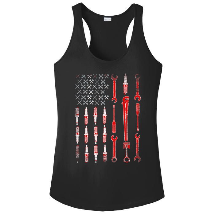 Mechanic USA Flag Ladies PosiCharge Competitor Racerback Tank