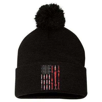 Mechanic USA Flag Pom Pom 12in Knit Beanie