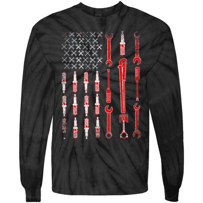 Mechanic USA Flag Tie-Dye Long Sleeve Shirt