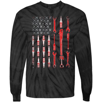 Mechanic USA Flag Tie-Dye Long Sleeve Shirt