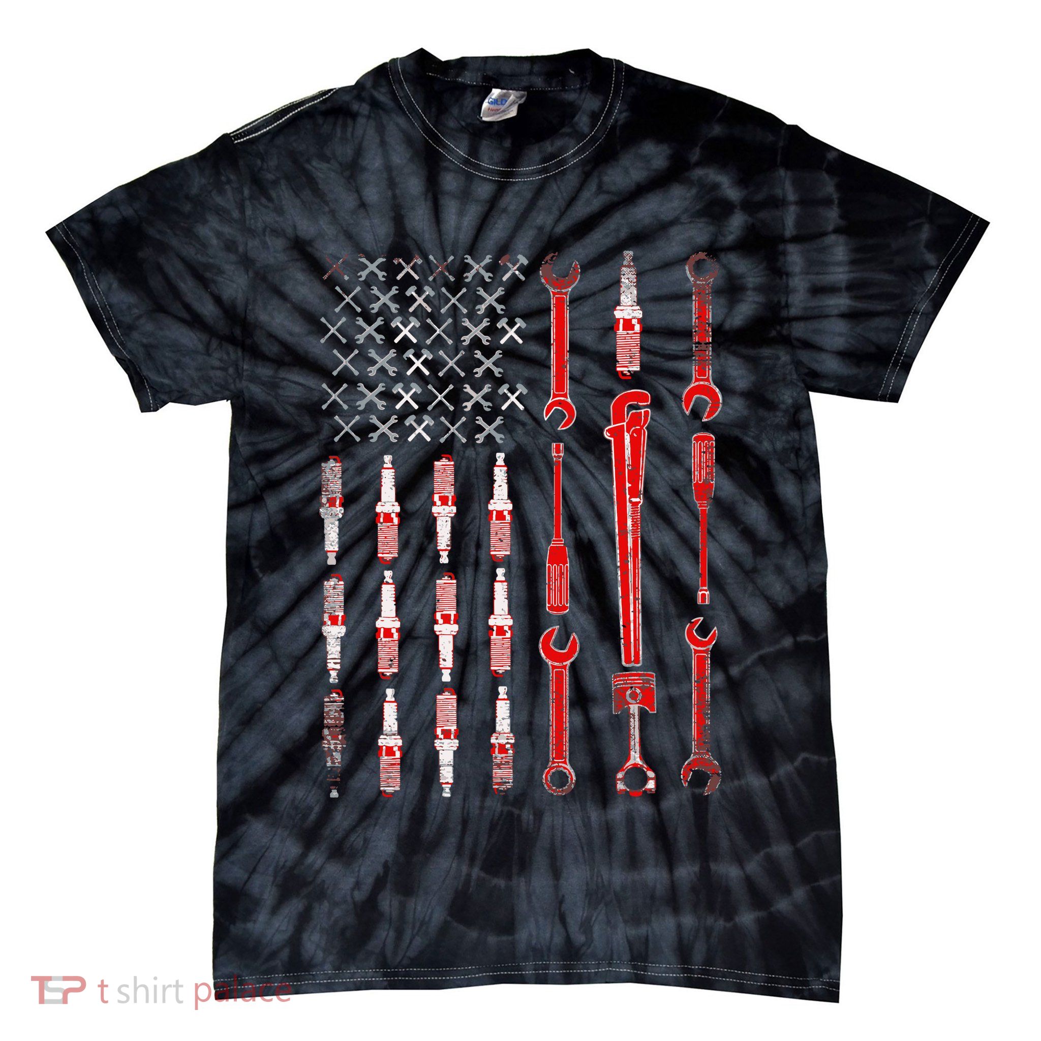 Mechanic USA Flag Tie-Dye T-Shirt
