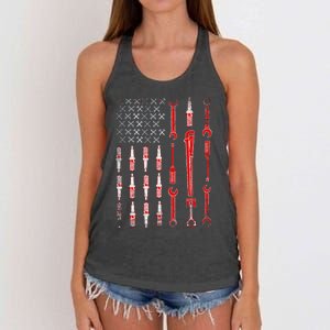 Mechanic USA Flag Women's Knotted Racerback Tank