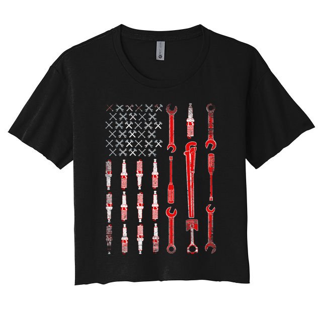 Mechanic USA Flag Women's Crop Top Tee