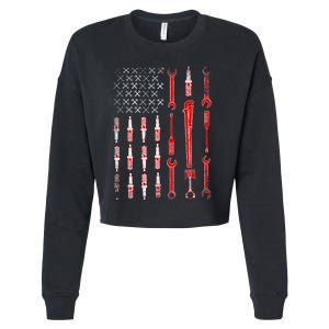 Mechanic USA Flag Cropped Pullover Crew