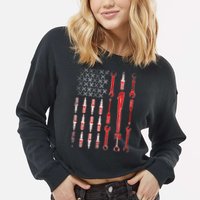 Mechanic USA Flag Cropped Pullover Crew