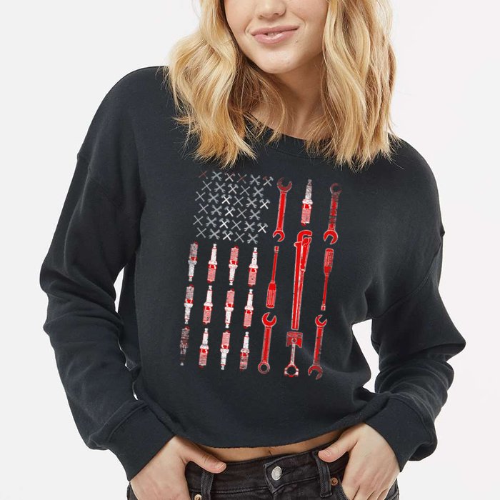 Mechanic USA Flag Cropped Pullover Crew