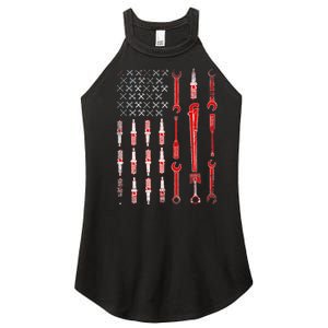 Mechanic USA Flag Women's Perfect Tri Rocker Tank