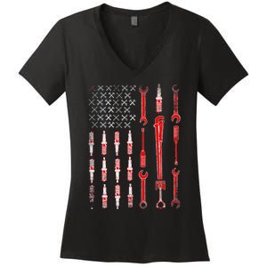 Mechanic USA Flag Women's V-Neck T-Shirt