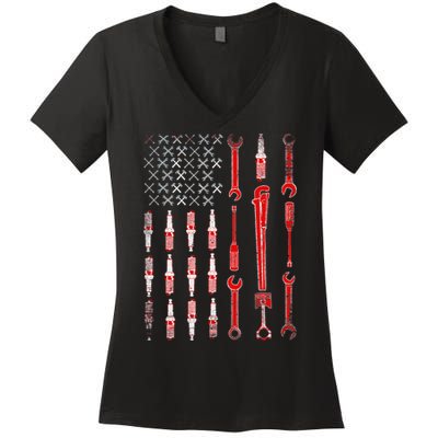 Mechanic USA Flag Women's V-Neck T-Shirt