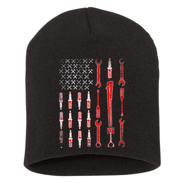 Mechanic USA Flag Short Acrylic Beanie