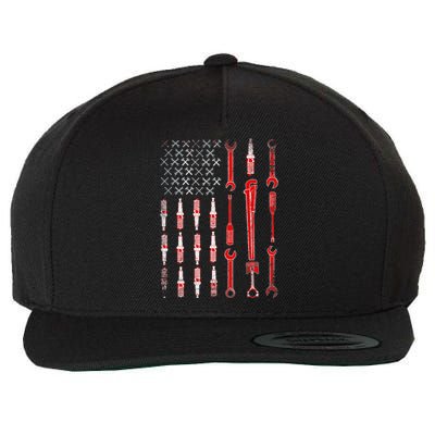 Mechanic USA Flag Wool Snapback Cap