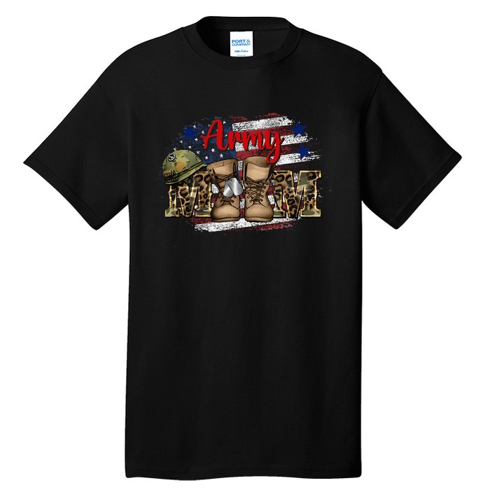 Mom Usa Flag Leopard Veteran Soldier Tall T-Shirt