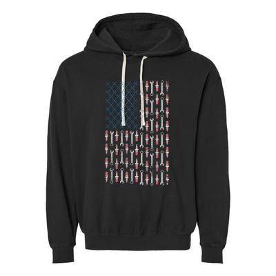 Mechanic USA Flag And Patriotic Mechanic Design Garment-Dyed Fleece Hoodie