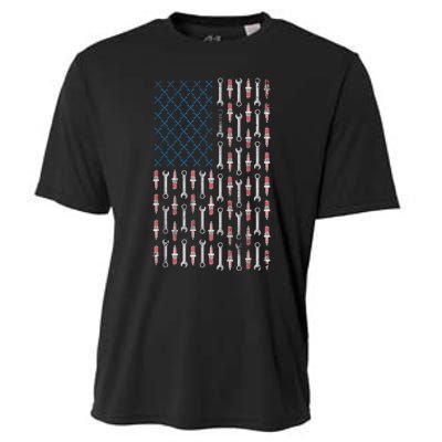 Mechanic USA Flag And Patriotic Mechanic Design Cooling Performance Crew T-Shirt