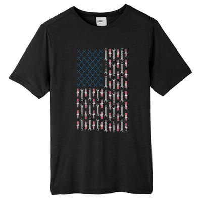 Mechanic USA Flag And Patriotic Mechanic Design Tall Fusion ChromaSoft Performance T-Shirt