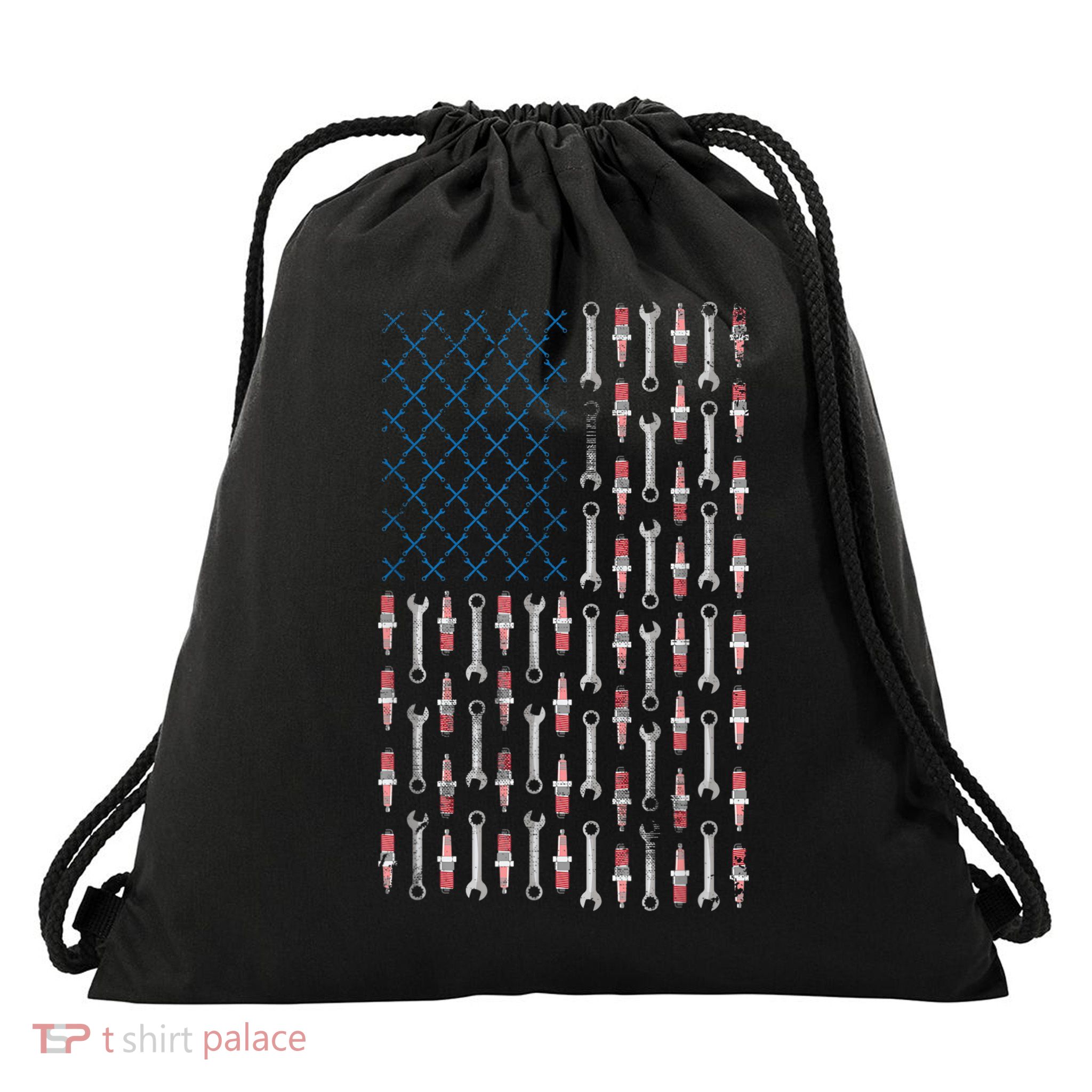 Mechanic USA Flag And Patriotic Mechanic Design Drawstring Bag