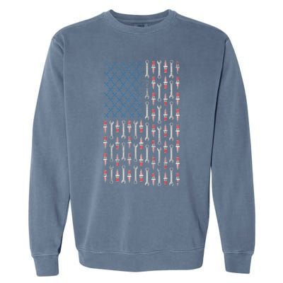 Mechanic USA Flag And Patriotic Mechanic Design Garment-Dyed Sweatshirt