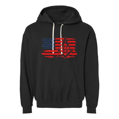 Mason Us Flag Square Compass Masonic Patriotic Freemason Garment-Dyed Fleece Hoodie