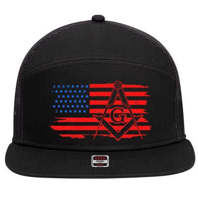 Mason Us Flag Square Compass Masonic Patriotic Freemason 7 Panel Mesh Trucker Snapback Hat