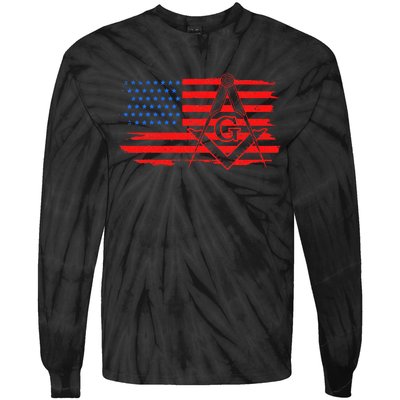 Mason Us Flag Square Compass Masonic Patriotic Freemason Tie-Dye Long Sleeve Shirt