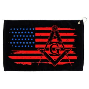 Mason Us Flag Square Compass Masonic Patriotic Freemason Grommeted Golf Towel