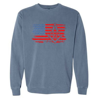 Mason Us Flag Square Compass Masonic Patriotic Freemason Garment-Dyed Sweatshirt