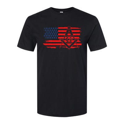 Mason Us Flag Square Compass Masonic Patriotic Freemason Softstyle CVC T-Shirt