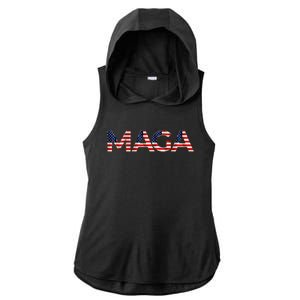 Maga Usa Flag Letters 4th Of July 2024 President Trump Ladies PosiCharge Tri-Blend Wicking Draft Hoodie Tank