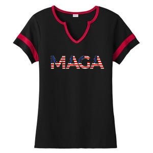 Maga Usa Flag Letters 4th Of July 2024 President Trump Ladies Halftime Notch Neck Tee