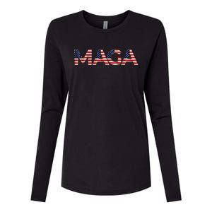 Maga Usa Flag Letters 4th Of July 2024 President Trump Womens Cotton Relaxed Long Sleeve T-Shirt