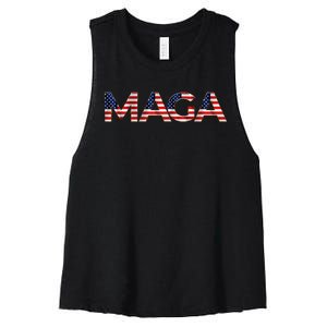 Maga Usa Flag Letters 4th Of July 2024 President Trump Women's Racerback Cropped Tank