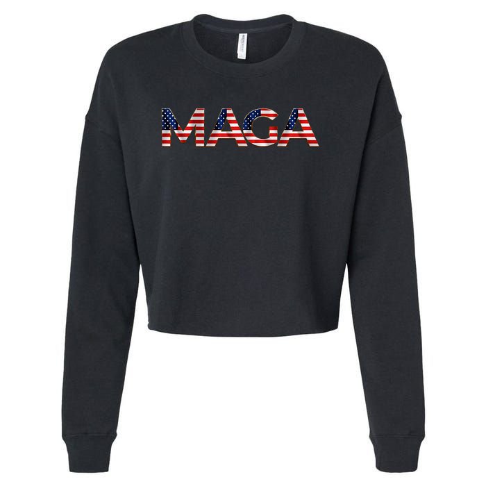 Maga Usa Flag Letters 4th Of July 2024 President Trump Cropped Pullover Crew