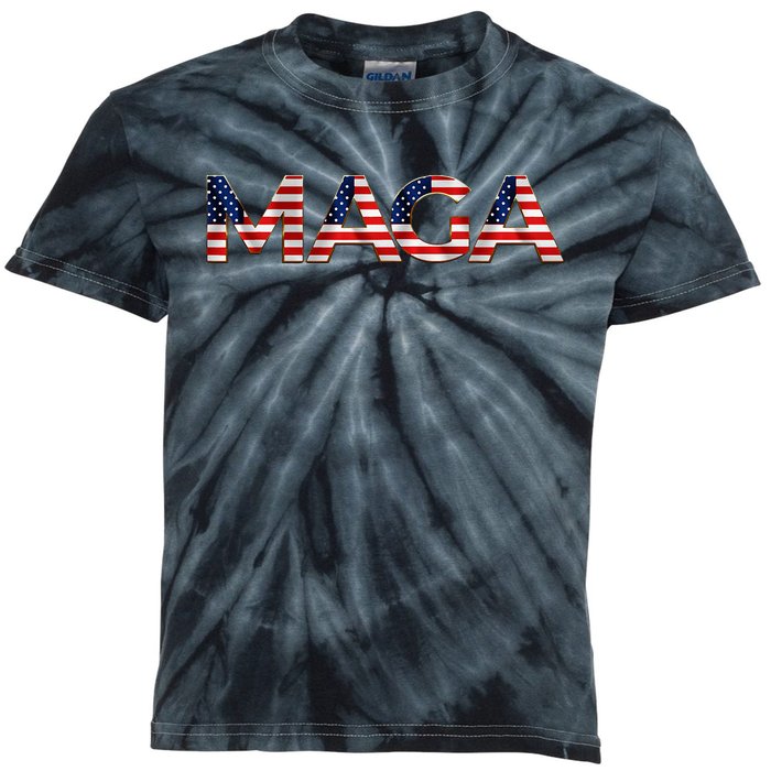 Maga Usa Flag Letters 4th Of July 2024 President Trump Kids Tie-Dye T-Shirt