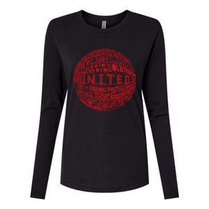 Manchester United Fc Gift Red Typography Football Print Meaningful Gift Womens Cotton Relaxed Long Sleeve T-Shirt