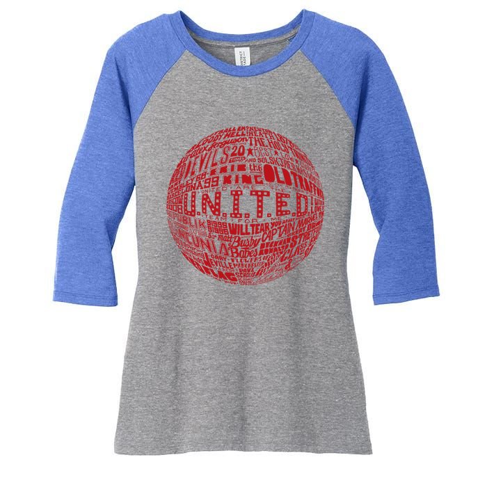 Manchester United Fc Gift Red Typography Football Print Meaningful Gift Women's Tri-Blend 3/4-Sleeve Raglan Shirt