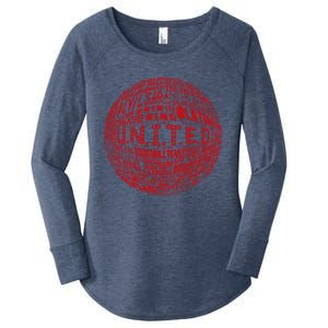 Manchester United Fc Gift Red Typography Football Print Meaningful Gift Women's Perfect Tri Tunic Long Sleeve Shirt