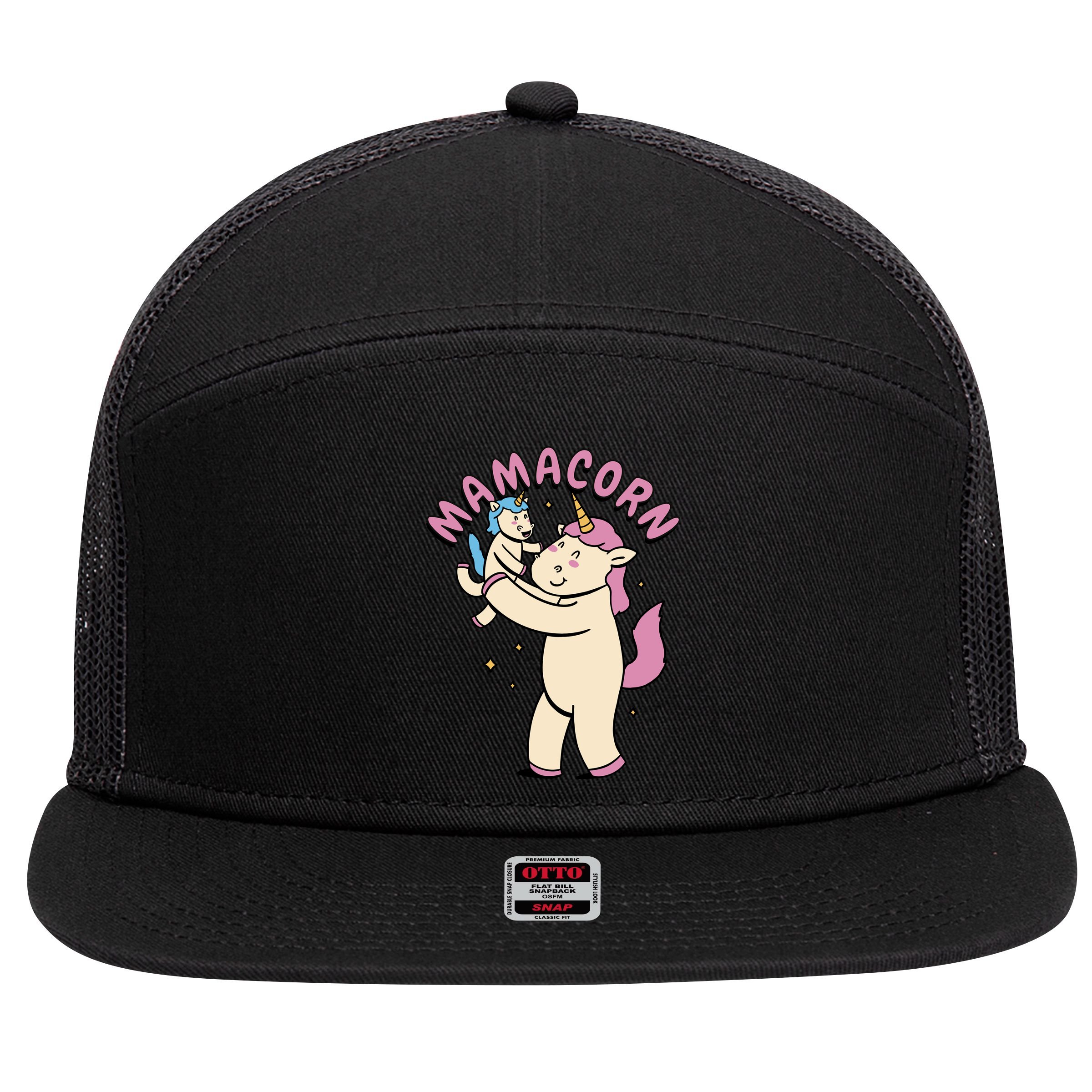 Mamacorn Unicorn Gift 7 Panel Mesh Trucker Snapback Hat
