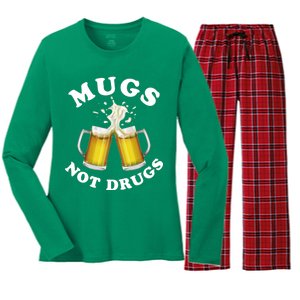 Mugs Not Drugs Funny St. Patrick's Day Beer Women's Long Sleeve Flannel Pajama Set 