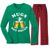 Mugs Not Drugs Funny St. Patrick's Day Beer Women's Long Sleeve Flannel Pajama Set 