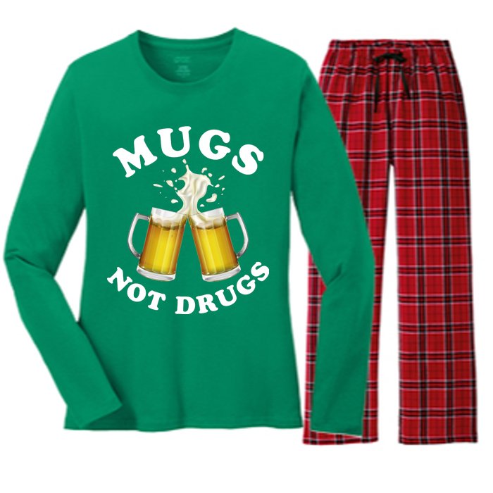 Mugs Not Drugs Funny St. Patrick's Day Beer Women's Long Sleeve Flannel Pajama Set 