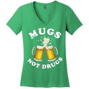 Mugs Not Drugs Funny St. Patrick's Day Beer Women's V-Neck T-Shirt