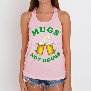 Mugs Not Drugs Funny St. Patrick's Day Beer Women's Knotted Racerback Tank