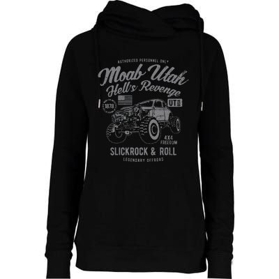 Moab Utah Hells Revenge 4x4 Vintage Distressed Style Design Womens Funnel Neck Pullover Hood